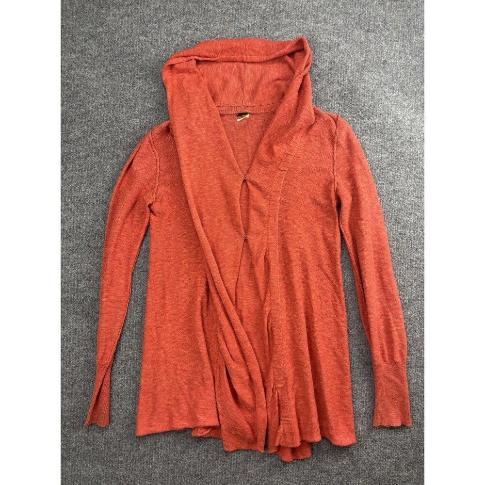 Free People Sweater Cardigan Womens Small Orange Hooded Open Front Knit